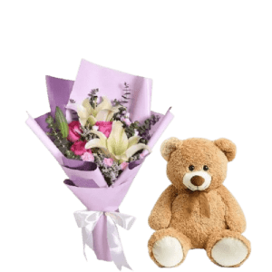 Eye Candy Bouquet and Teddy Bear - Flowers & Toy - Flowers of Dubai