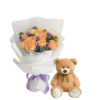 Flashing Peach Bouquet and Teddy Bear - Flowers & Toy - Flowers of Dubai