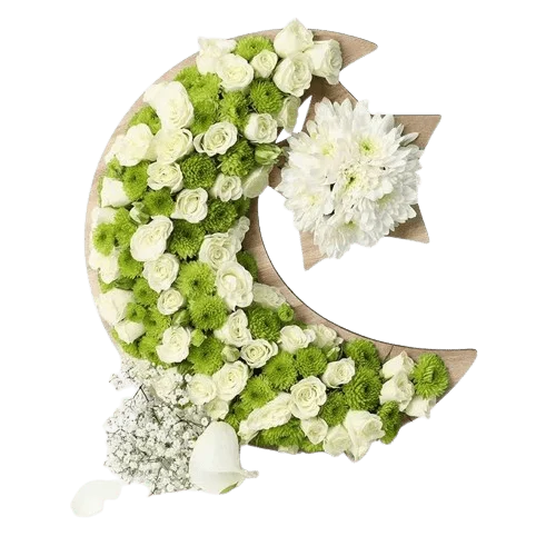 Floral Crescent Moon and Star Green - EID Ramadan - Flowers of Dubai