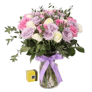 Grace 31 Roses in Vase with Deluxe Patch Chocolates - Combos Flowers - Flowers of Dubai