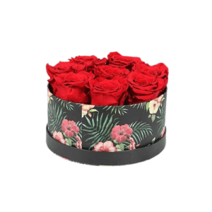 Love 8 Forever Red Roses in Floral Print Box - Luxury Flower - Flowers of Dubai