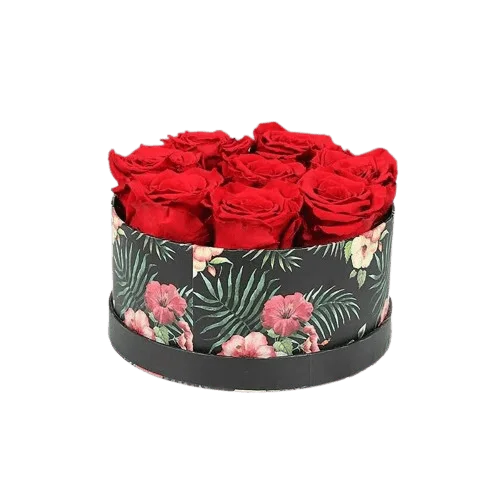 Love 8 Forever Red Roses in Floral Print Box - Luxury Flower - Flowers of Dubai