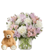 Pink N White Floral Love with Teddy Bear - Flowers & Toy - Flowers of Dubai