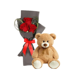 Red Roses Bouquet and Teddy Bear - Flowers & Toy - Flowers of Dubai