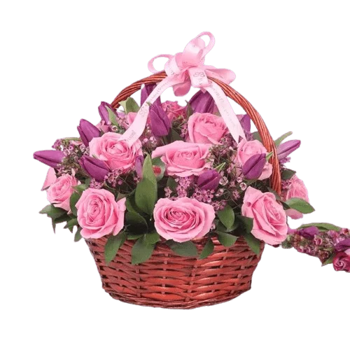 Allure 35 Roses and Tulips Basket - Basket Flower- Best Online Flower Delivery - Flowers of Dubai