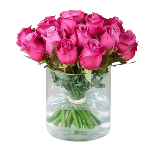 Dark Pink Roses in Glass Vase - Fresh Flowers Arrangements - Best Online Flower Delivery - Flowers of Dubai