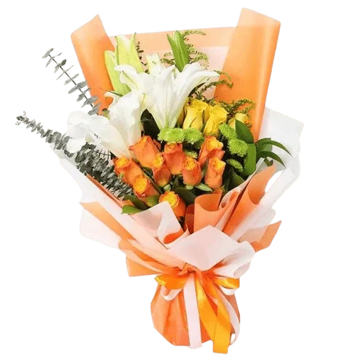 Floral Blessings Bouquet Orange - Flower Bouquet - Best Online Flower Delivery - Flowers of Dubai