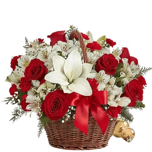 Joyful Red and White Flower Basket - Best Online Flower Delivery - Flowers of Dubai