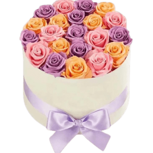 Mix Roses in White Round Box