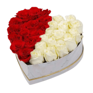 White N Red Roses in Heart Shape Box