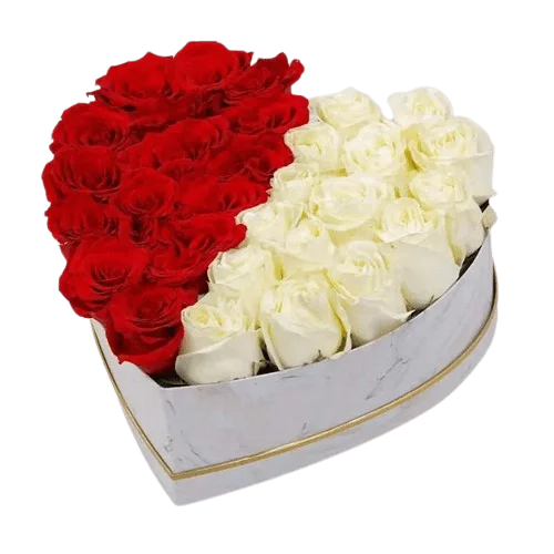 White N Red Roses in Heart Shape Box