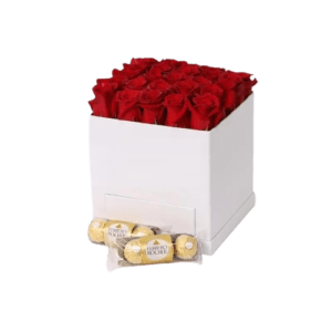 White Square Box of Love 25 Red Roses