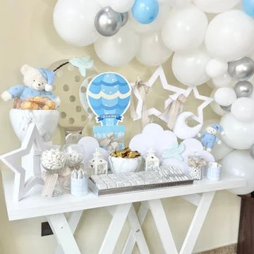 New Born Table Setup - Blue Hot Air Balloon