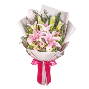 Lisianthus And Pink Lily Bouquet Dubai