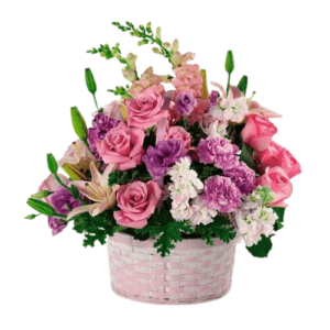 Pink Flower Basket Arrangement Dubai