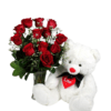 Red Roses Vase With Teddy Dubai