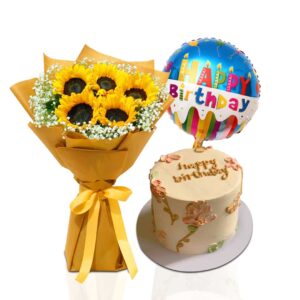 Sunflower Birthday Cake and Balloon in Dubai