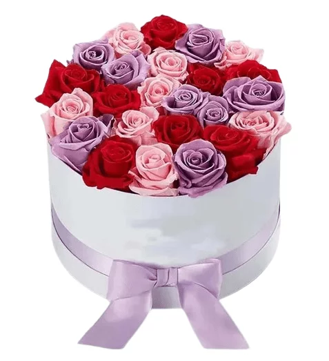 Assorted Roses in White Round Box