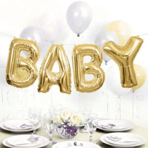 Gold 'Baby' Letter Balloons & 10 Helium Balloons
