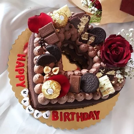 Birthday Chocolate & Roses Heart Cake