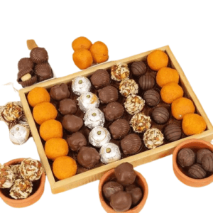 Diwali Sweets and Chocolates in Bamboo Tray
