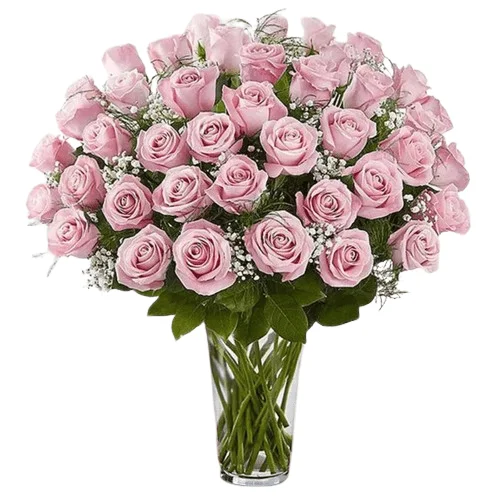 Elegant 50 Pink Roses In Vase