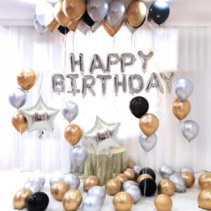 Gold & Silver & Black Birthday Balloons