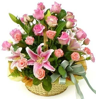 Pink Bloom Flower Basket Dubai