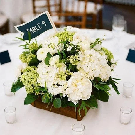 White & Green Flowers Square Table Centerpiece