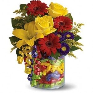 Colorful Flowers with Ribbons Vase